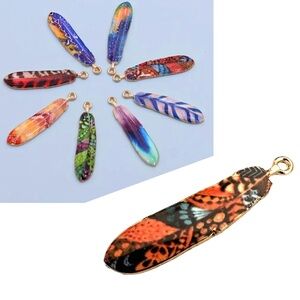 🔴 5 for $10 ONE Colorful Enamel Feather-Shaped Pendant Charm Bohemian Style